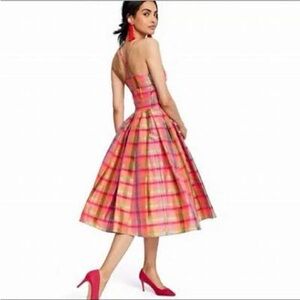 Issac Mizarahi for Target large 100% Silk retro plaid dress, fit & flare, lined